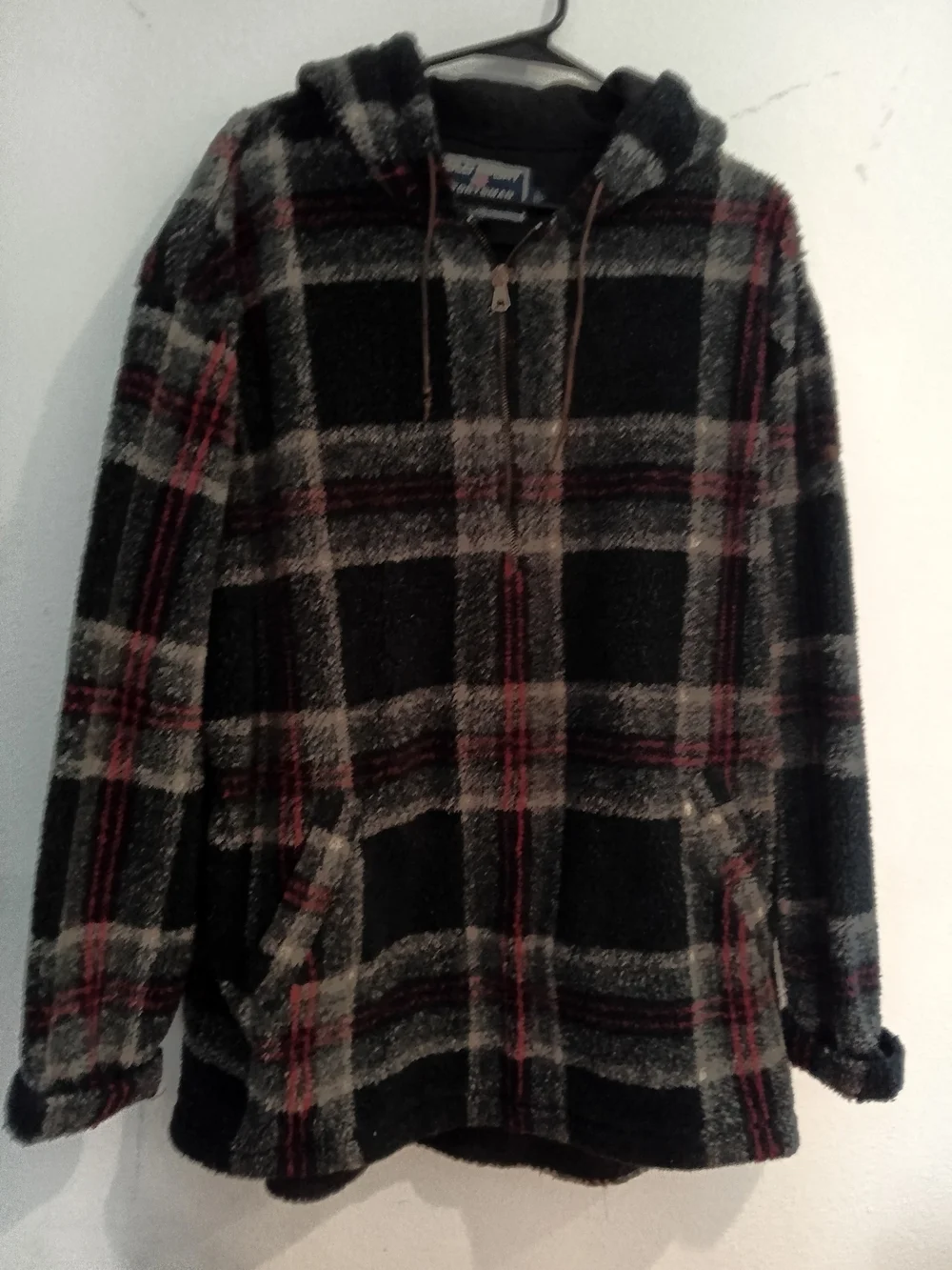 Polo by Ralph Lauren Black Plaid Hooded Zip Jacket with Red Accents